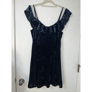 American Eagle Outfitters Navy‎ Blue Velvet Off The Shoulder Dress Sz Large